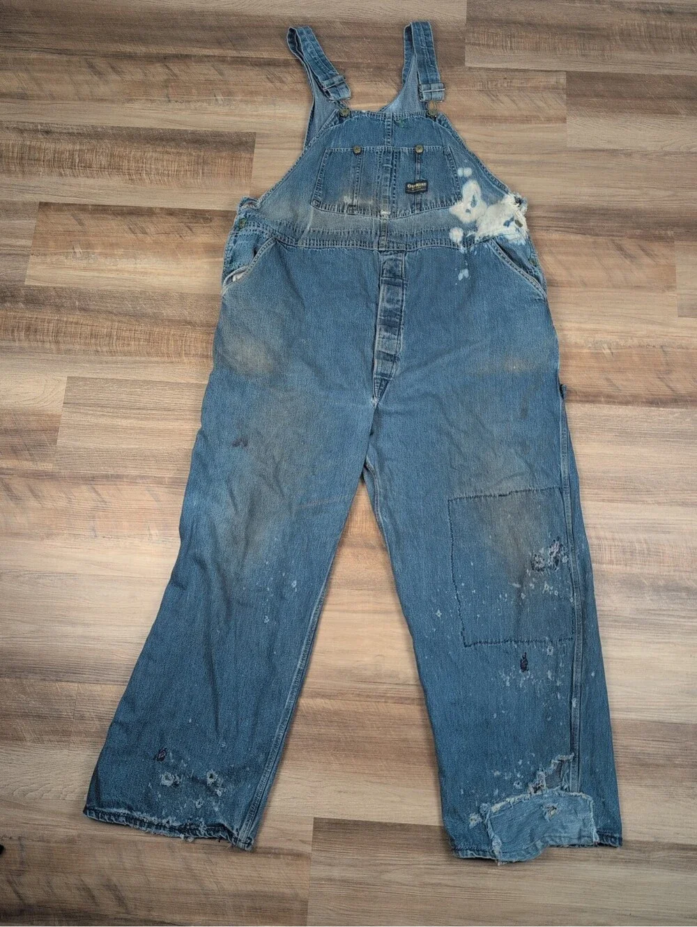 VTG Distressed Osh Kosh B'Gosh Bib Overalls Sanforized USA Vestbak UNION MADE